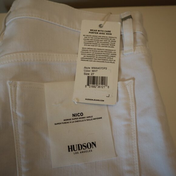 Hudson White Nico Jeans Skinny Denim Size 27 New Tags - Picture 8 of 10